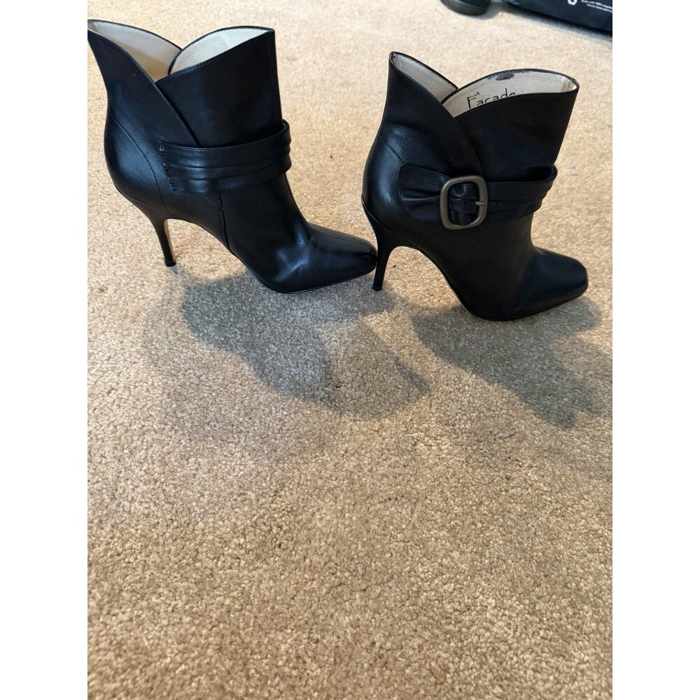 Facade Womens Side Buckle Black Heel Leather Boots Size 7.5